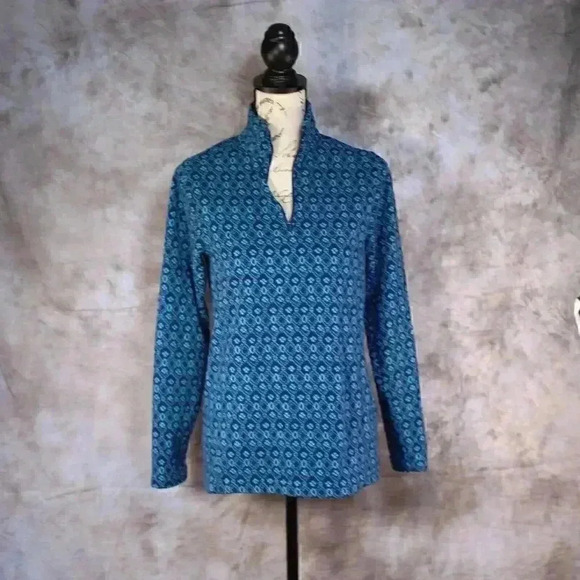 Lands' End Womens Classic Fleece Quarter Zip Size XS Blue/turquoise - Picture 1 of 14